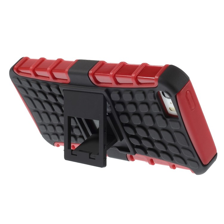 Detachable PC and TPU Cover for iPhone SE 5s 5 with Kickstand - Red-4