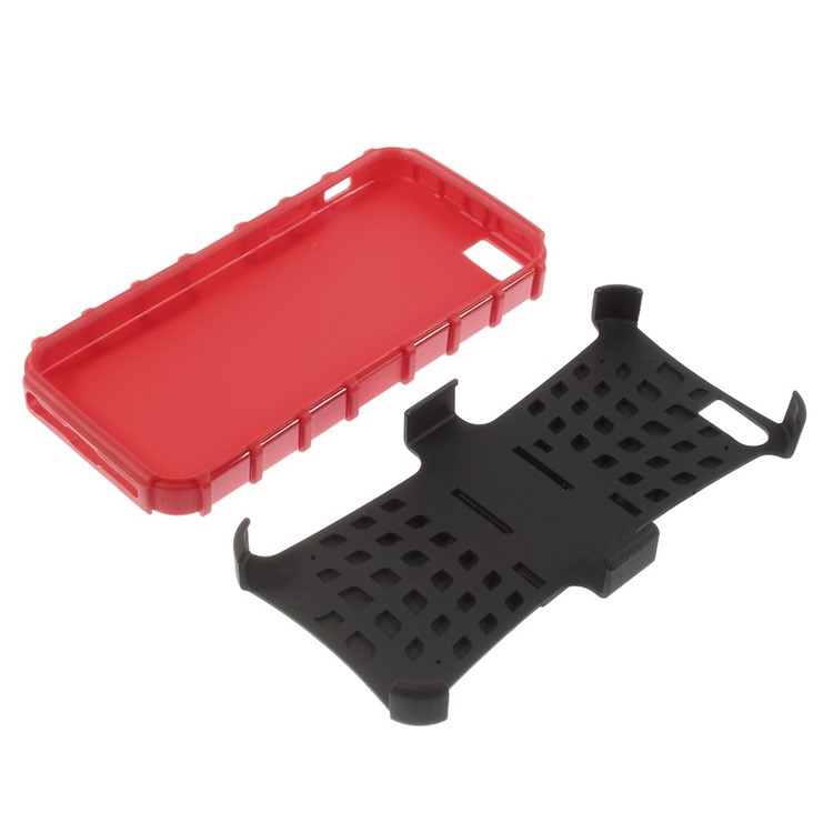 Detachable PC and TPU Cover for iPhone SE 5s 5 with Kickstand - Red-7