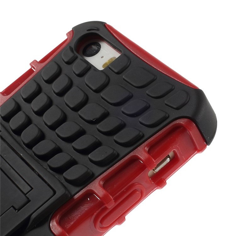 Detachable PC and TPU Cover for iPhone SE 5s 5 with Kickstand - Red-8