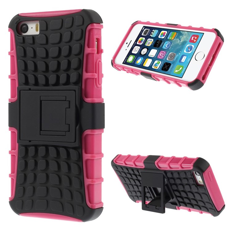 2-in-1 PC and TPU Shell Cover for iPhone SE 5s 5 with Kickstand - Rose-1