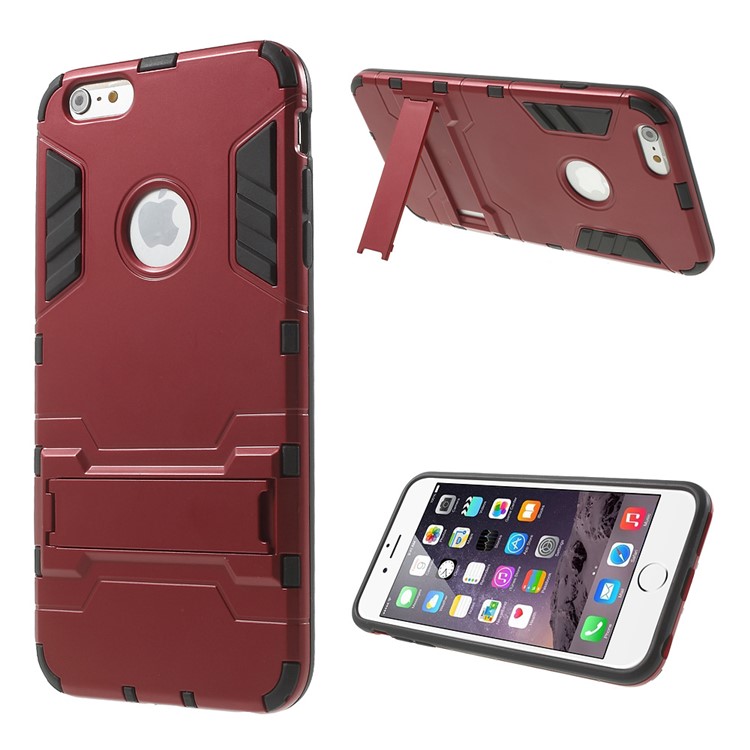 PC and TPU Hybrid Kickstand Cover for iPhone 6 Plus / 6s Plus - Red-1