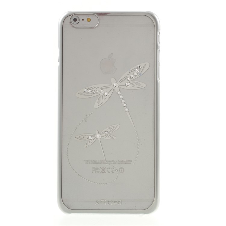 X-FITTED for iPhone 6 Plus / 6s Plus Swarovski Rhinestones Plated Hard Case Dragonfly Pattern - Silver-2