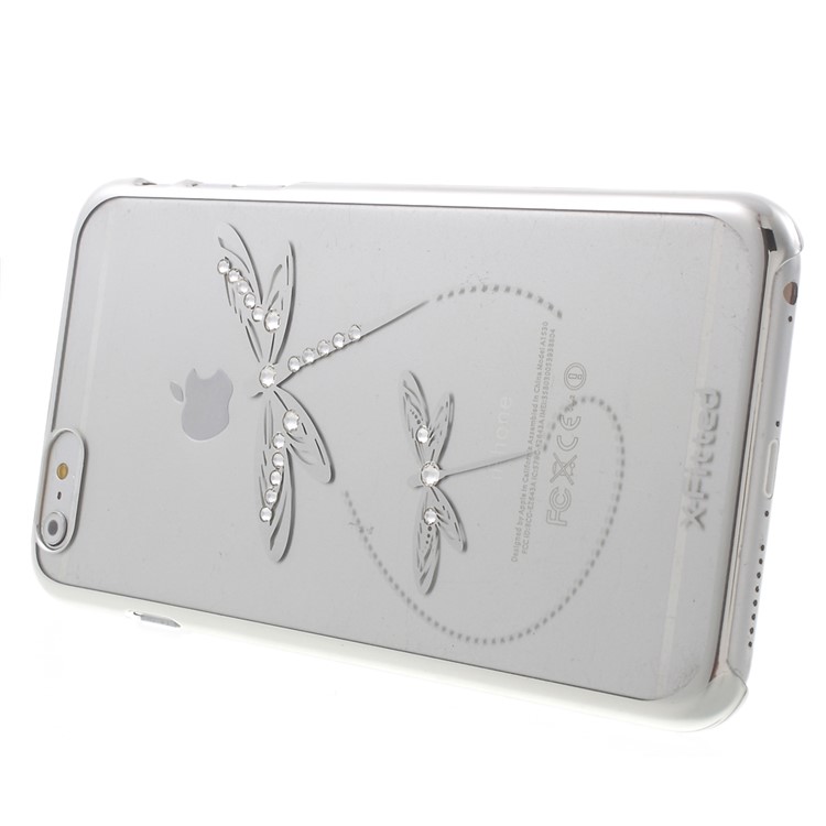 X-FITTED for iPhone 6 Plus / 6s Plus Swarovski Rhinestones Plated Hard Case Dragonfly Pattern - Silver-3