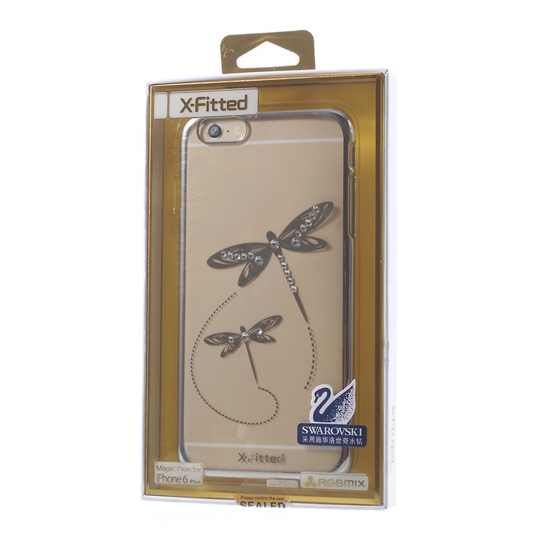 X-FITTED for iPhone 6 Plus / 6s Plus Swarovski Rhinestones Plated Hard Case Dragonfly Pattern - Silver-8
