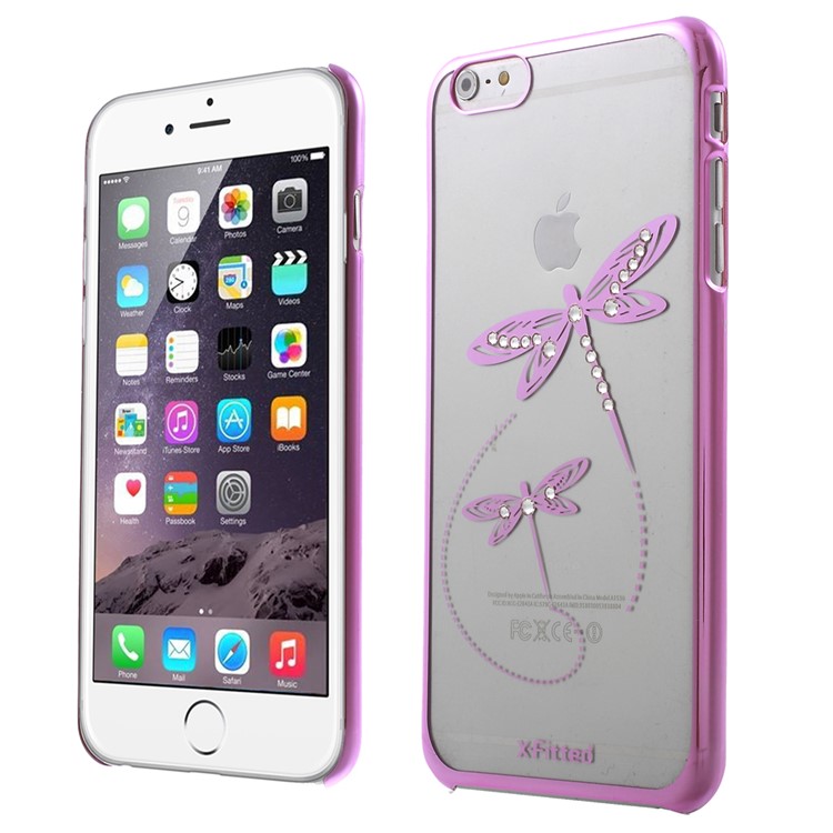 X-FITTED for iPhone 6 Plus / 6s Plus Swarovski Rhinestones Plated Hard Cover Dragonfly Pattern - Pink-1
