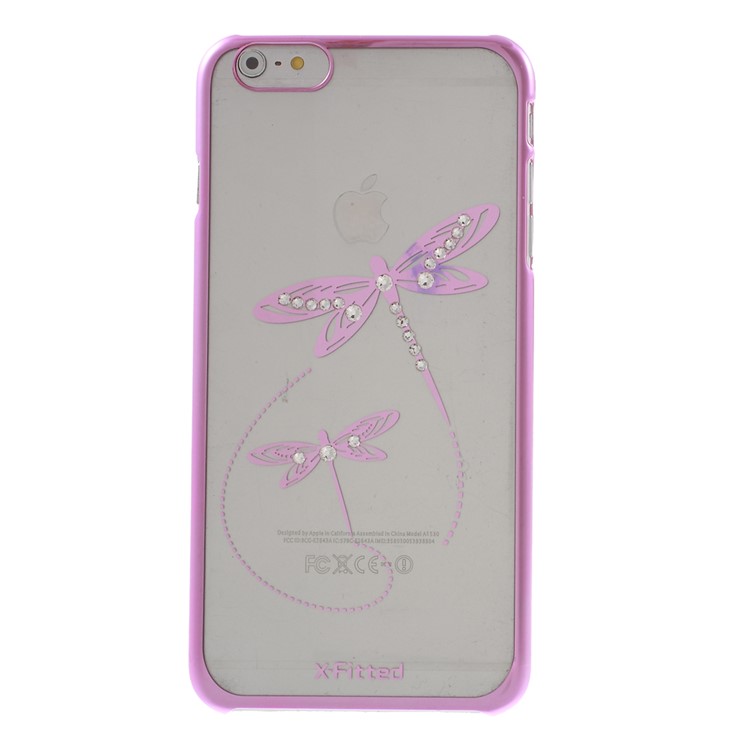 X-FITTED for iPhone 6 Plus / 6s Plus Swarovski Rhinestones Plated Hard Cover Dragonfly Pattern - Pink-2