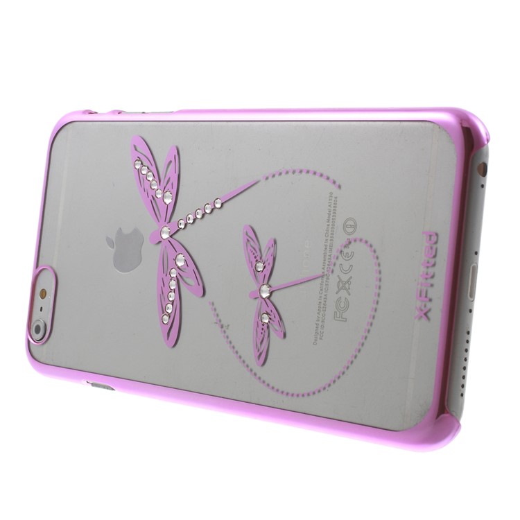 X-FITTED for iPhone 6 Plus / 6s Plus Swarovski Rhinestones Plated Hard Cover Dragonfly Pattern - Pink-3