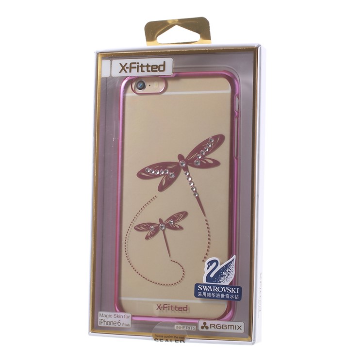 X-FITTED for iPhone 6 Plus / 6s Plus Swarovski Rhinestones Plated Hard Cover Dragonfly Pattern - Pink-8