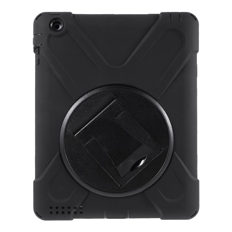 Detachable PC + Silicone Hybrid Case for iPad 2 3 4 with T Shape Kickstand - Black-1