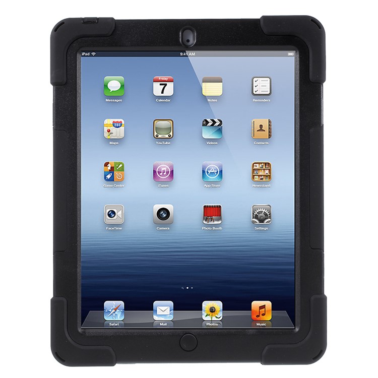 Detachable PC + Silicone Hybrid Case for iPad 2 3 4 with T Shape Kickstand - Black-2