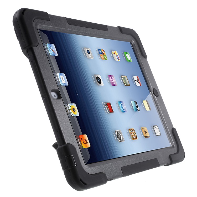 Detachable PC + Silicone Hybrid Case for iPad 2 3 4 with T Shape Kickstand - Black-3