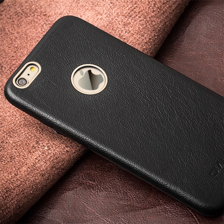 QIALINO Metal Rim Slim Genuine Leather Case for iPhone 6s 6 4.7 inch - Black-2