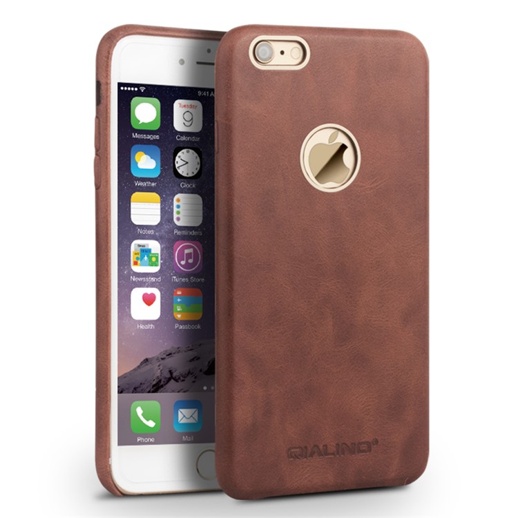QIALINO Metal Rim Slim Genuine Leather Case for iPhone 6s 6 4.7 inch - Brown-1