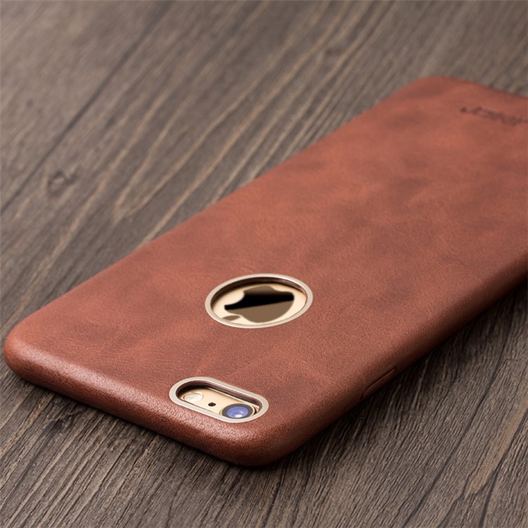 QIALINO Metal Rim Slim Genuine Leather Case for iPhone 6s 6 4.7 inch - Brown-2