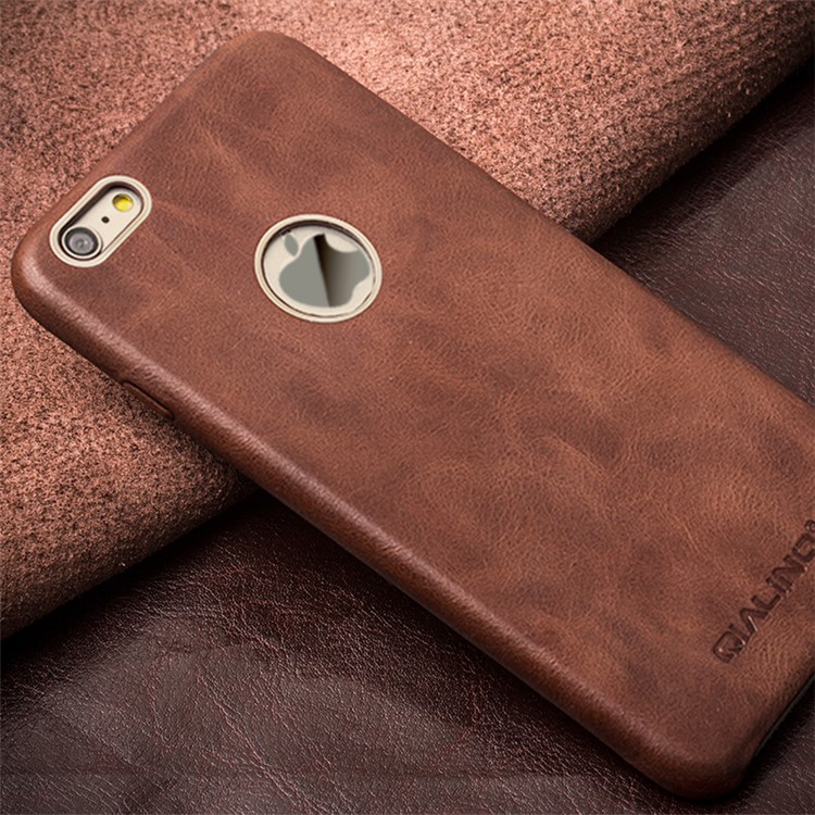 QIALINO Metal Rim Slim Genuine Leather Case for iPhone 6s 6 4.7 inch - Brown-3