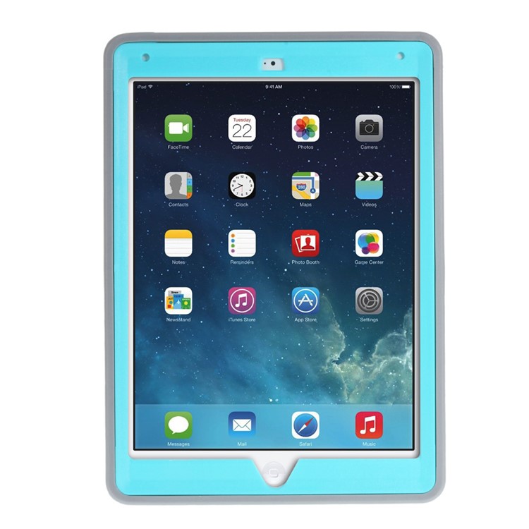 Heavy Duty PC TPU Hybrid Case for iPad Air 2 with Touchable Screen Protector - Grey / Blue-3
