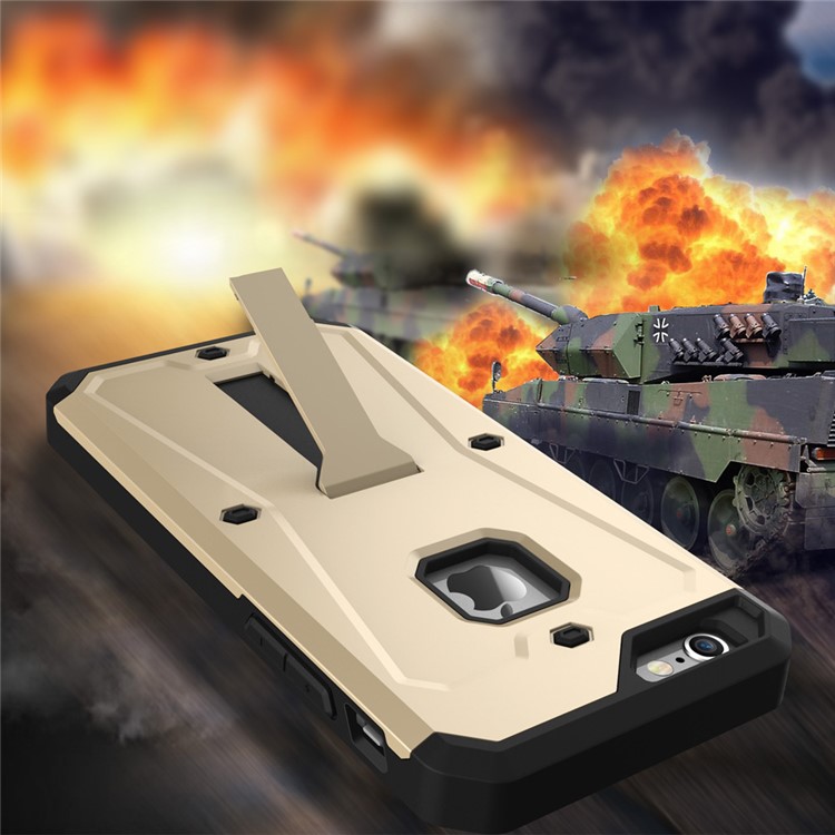 For iPhone 6 / 6s 4.7 inch PC TPU Hybrid Heavy Duty Case with Kickstand - Gold-2