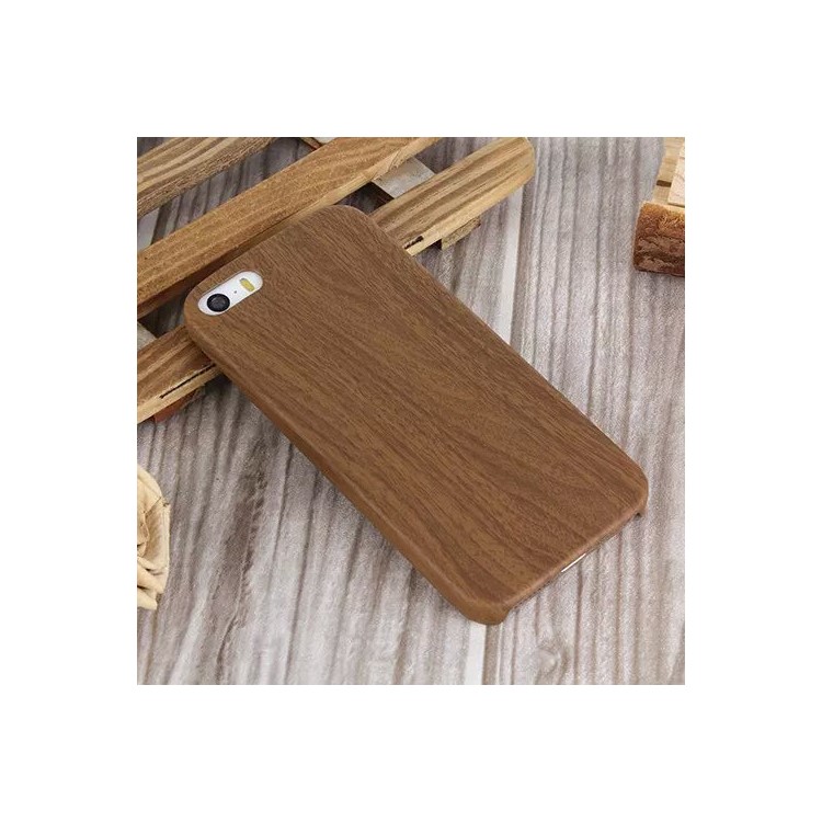 Wood Pattern Leather Skin PC Hard Case for iPhone SE 5s 5 - Coffee-1