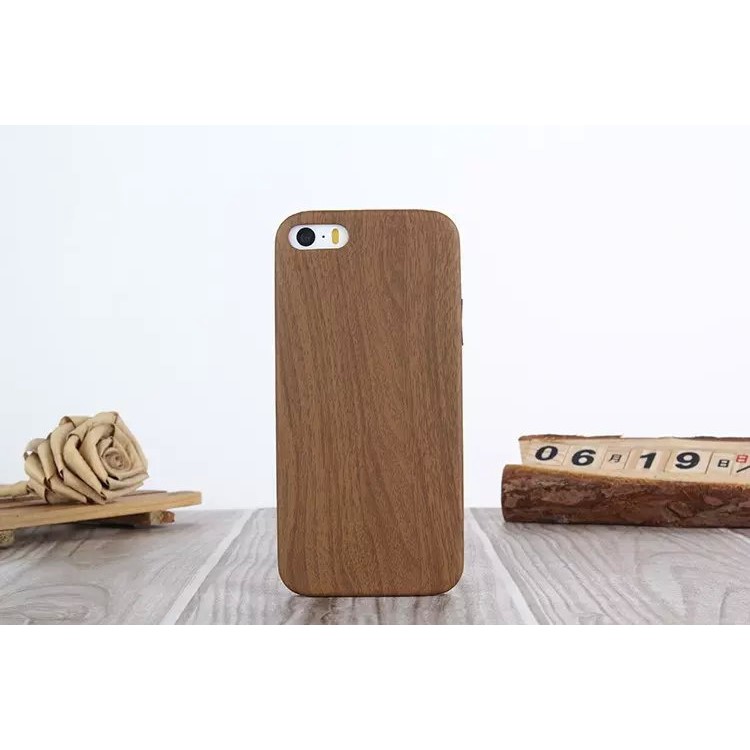 Wood Pattern Leather Skin PC Hard Case for iPhone SE 5s 5 - Coffee-2