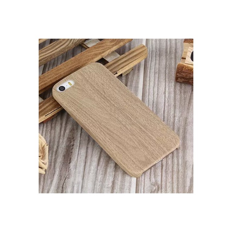 Wood Pattern Leather Skin PC Hard Cover for iPhone SE 5s 5 - Brown-1