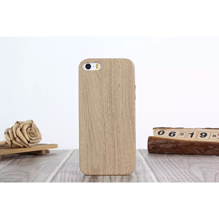 Wood Pattern Leather Skin PC Hard Cover for iPhone SE 5s 5 - Brown-2