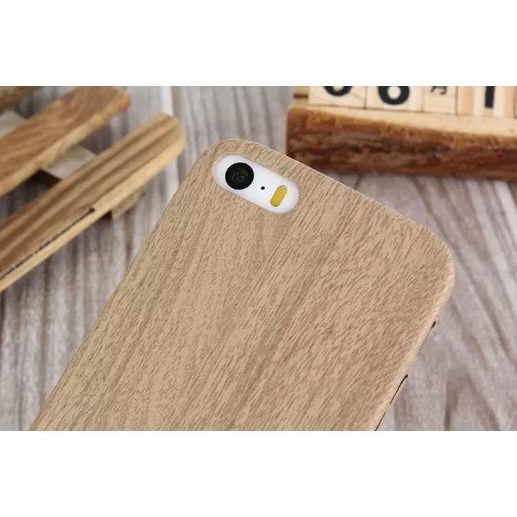 Wood Pattern Leather Skin PC Hard Cover for iPhone SE 5s 5 - Brown-4
