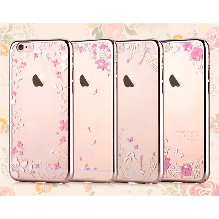 DEVIA Crystal Plating PC Hard Cover for iPhone 6 6s - Beautiful Flowers and Butterflies / Gold-5