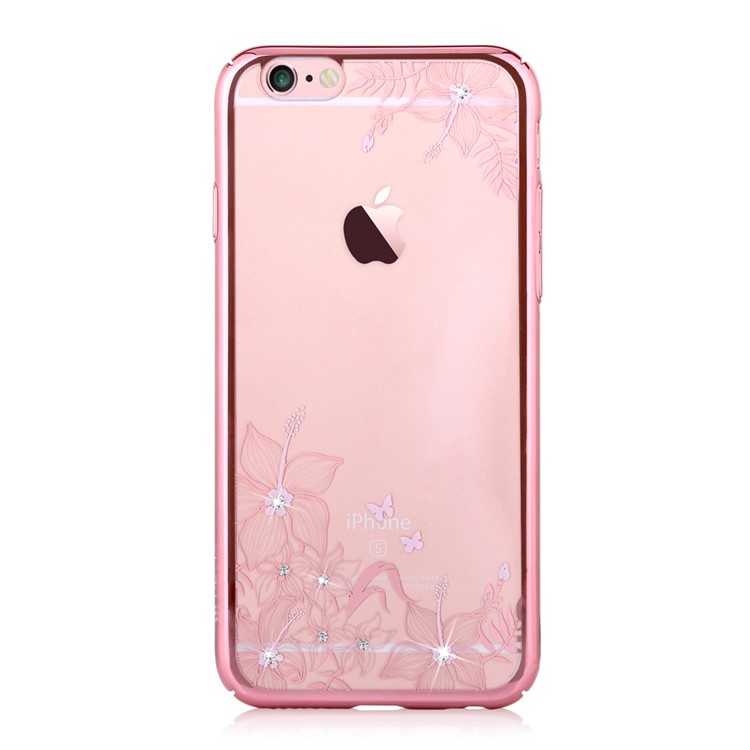 DEVIA Swarovski Crystal Plated PC Cover for iPhone 6 6s - Beautiful Flowers and Butterflies / Rose Gold-1