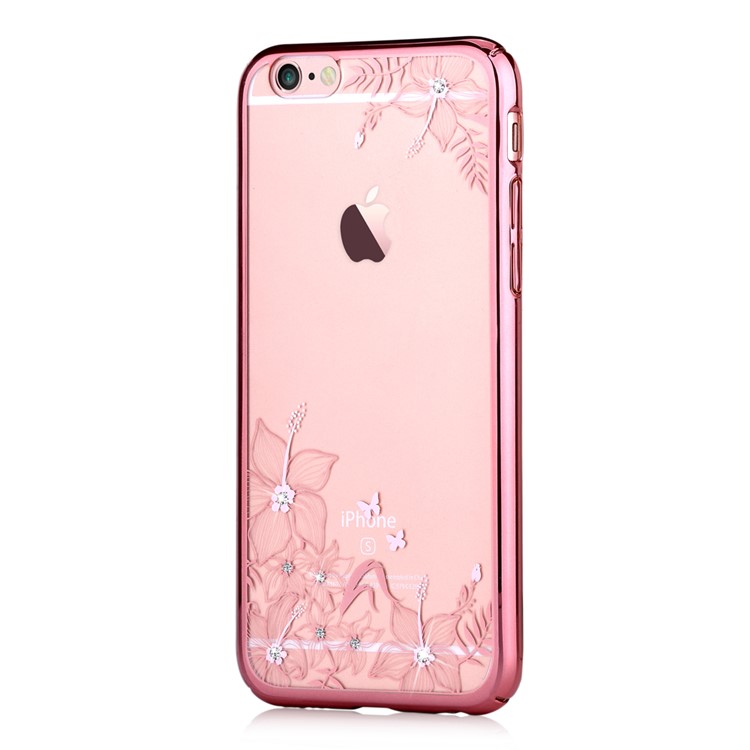 DEVIA Swarovski Crystal Plated PC Cover for iPhone 6 6s - Beautiful Flowers and Butterflies / Rose Gold-2