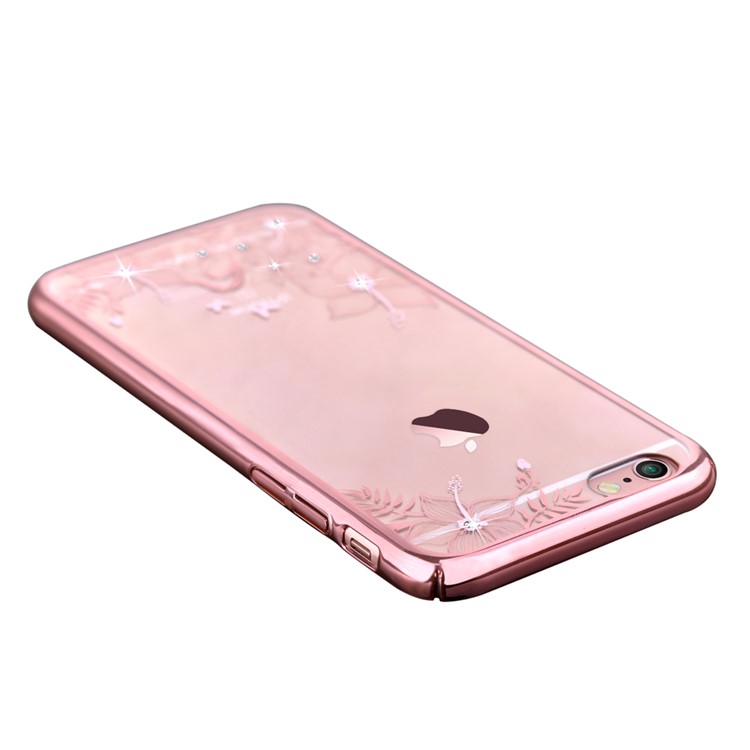 DEVIA Swarovski Crystal Plated PC Cover for iPhone 6 6s - Beautiful Flowers and Butterflies / Rose Gold-3