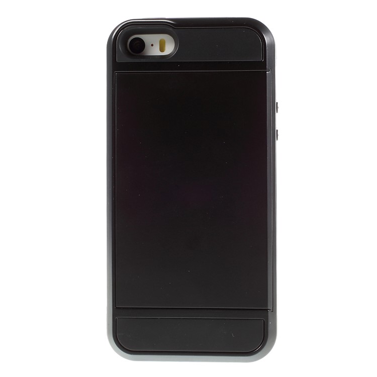 Slide Card Slot Plastic + TPU Hybrid Phone Case for iPhone SE 5s 5 - Black-2
