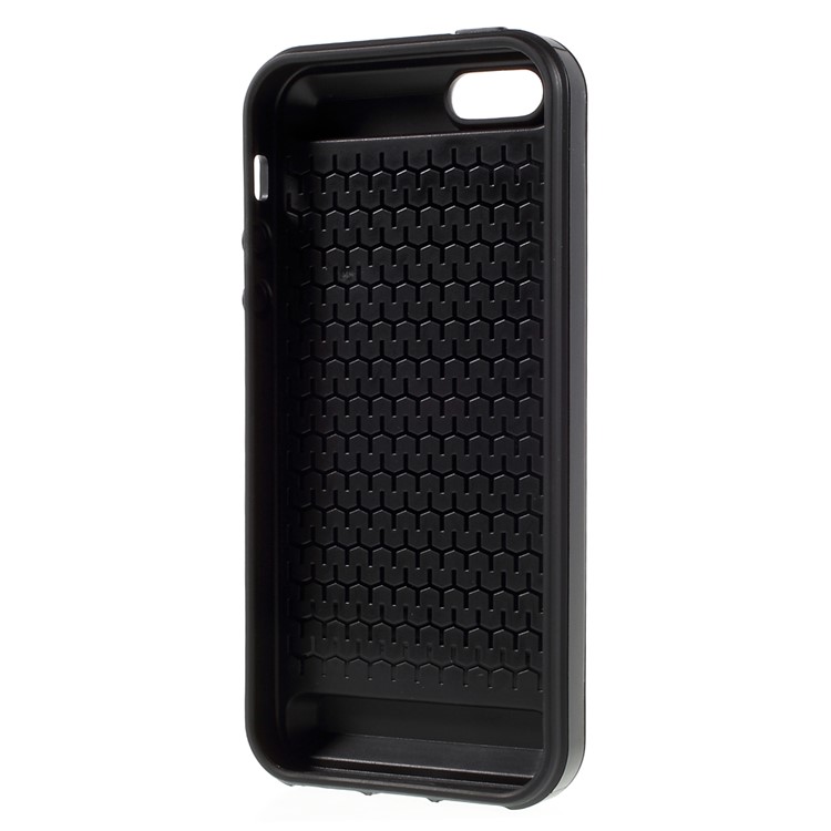 Slide Card Slot Plastic + TPU Hybrid Phone Case for iPhone SE 5s 5 - Black-6