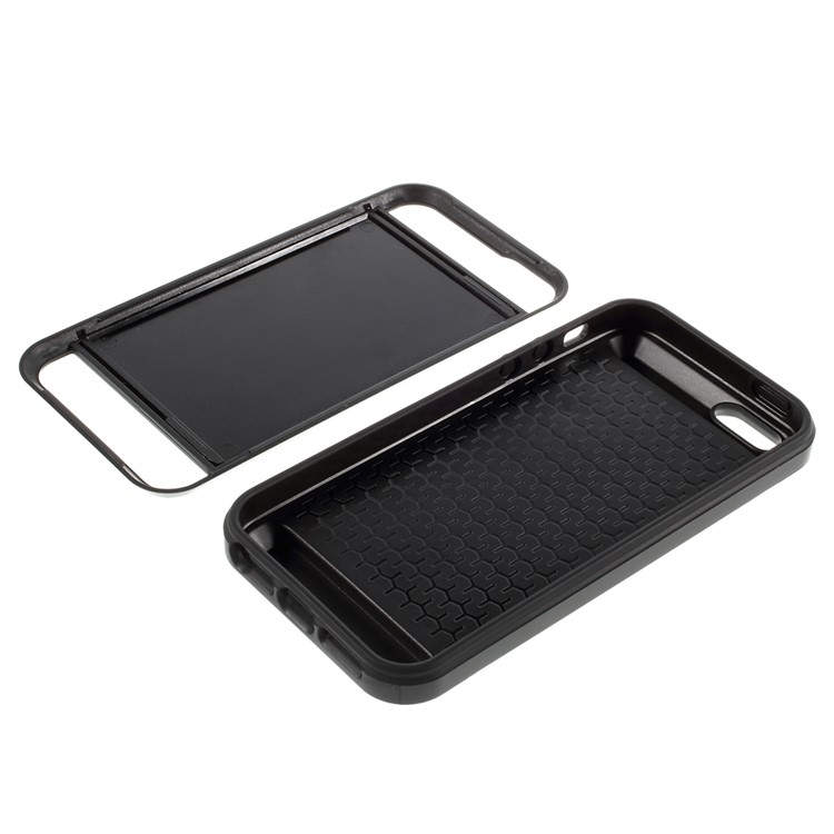 Slide Card Slot Plastic + TPU Hybrid Phone Case for iPhone SE 5s 5 - Black-7