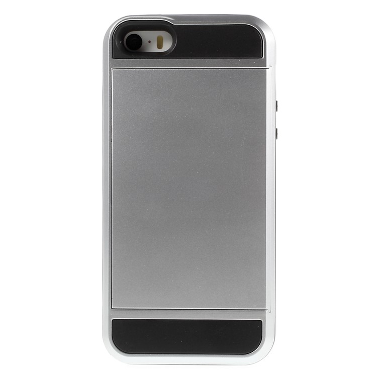 For iPhone SE 5s 5 Slide Card Slot Plastic + TPU Hybrid Case Accessory - Silver-2