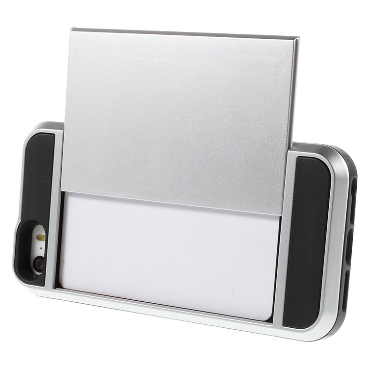 For iPhone SE 5s 5 Slide Card Slot Plastic + TPU Hybrid Case Accessory - Silver-3