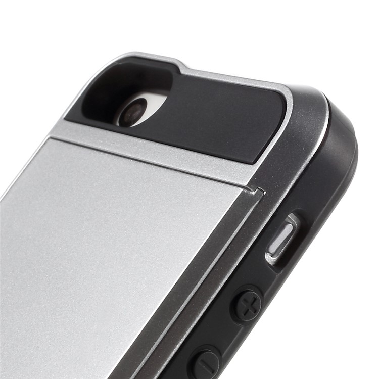 For iPhone SE 5s 5 Slide Card Slot Plastic + TPU Hybrid Case Accessory - Silver-4