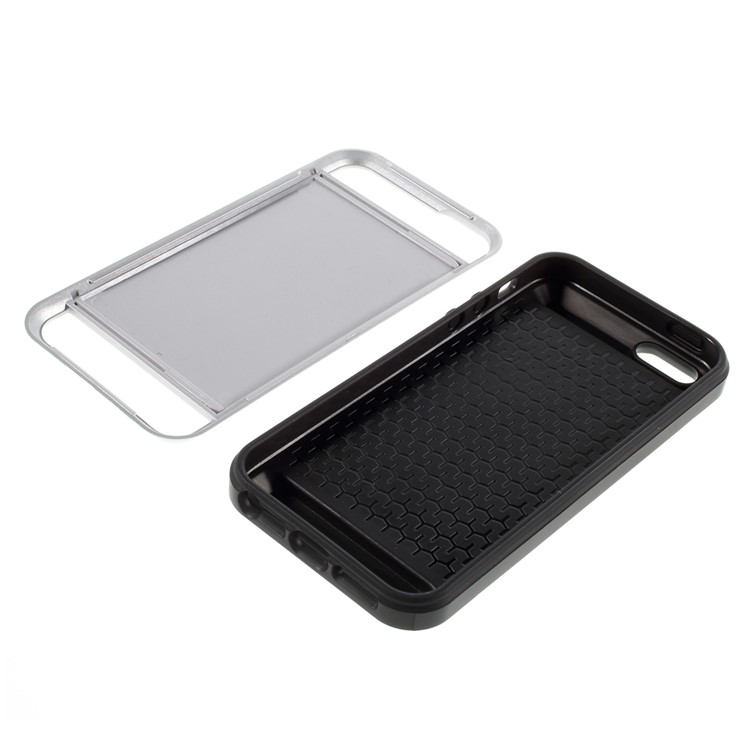 For iPhone SE 5s 5 Slide Card Slot Plastic + TPU Hybrid Case Accessory - Silver-6