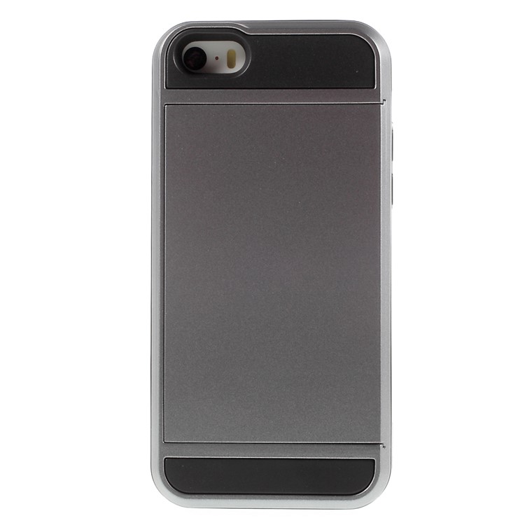 For iPhone SE 5s 5 Slide Card Slot Plastic + TPU Protector Case Cover - Grey-2