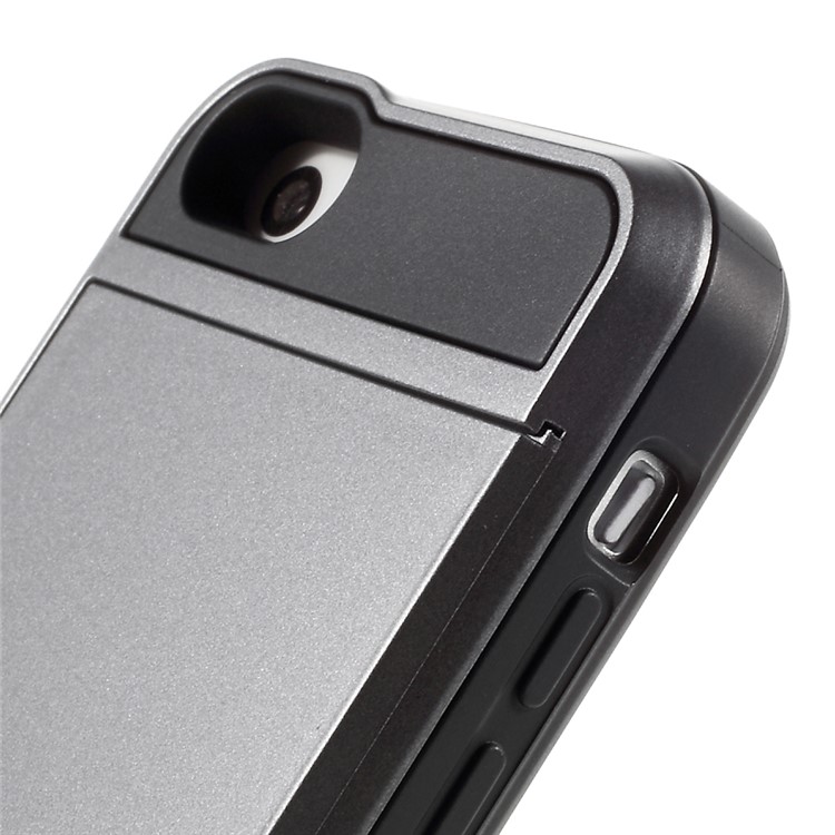 For iPhone SE 5s 5 Slide Card Slot Plastic + TPU Protector Case Cover - Grey-4