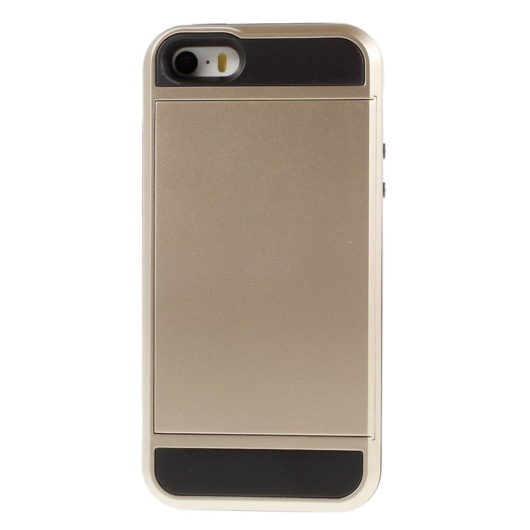 Slide Card Slot Plastic + TPU Protective Case for iPhone SE 5s 5 - Champagne-2