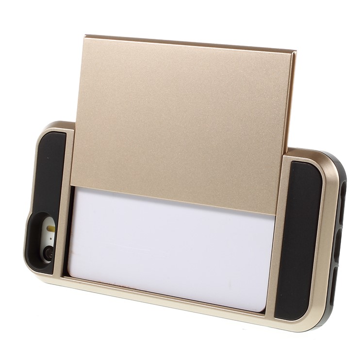 Slide Card Slot Plastic + TPU Protective Case for iPhone SE 5s 5 - Champagne-3