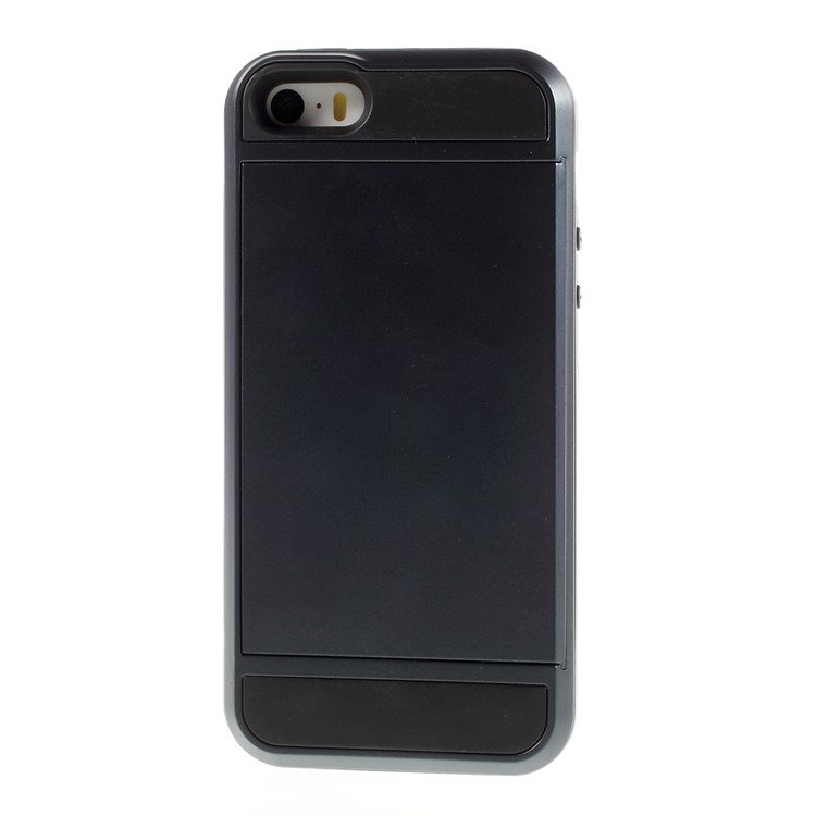Slide Card Slot Plastic + TPU Mobile Phone Case for iPhone SE 5s 5 - Dark Blue-2