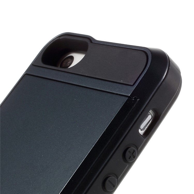 Slide Card Slot Plastic + TPU Mobile Phone Case for iPhone SE 5s 5 - Dark Blue-4
