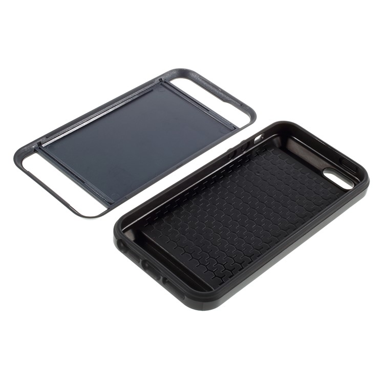 Slide Card Slot Plastic + TPU Mobile Phone Case for iPhone SE 5s 5 - Dark Blue-6