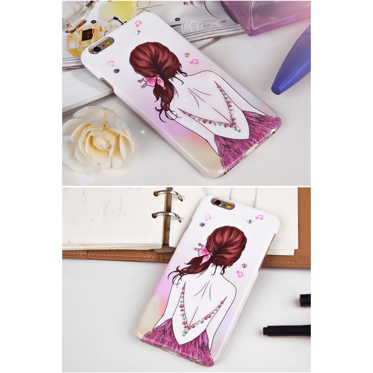 KINGXBAR Swarovski Romantic Girl Plastic Shell Case for iPhone 6s / 6 - Red Girl Back-5