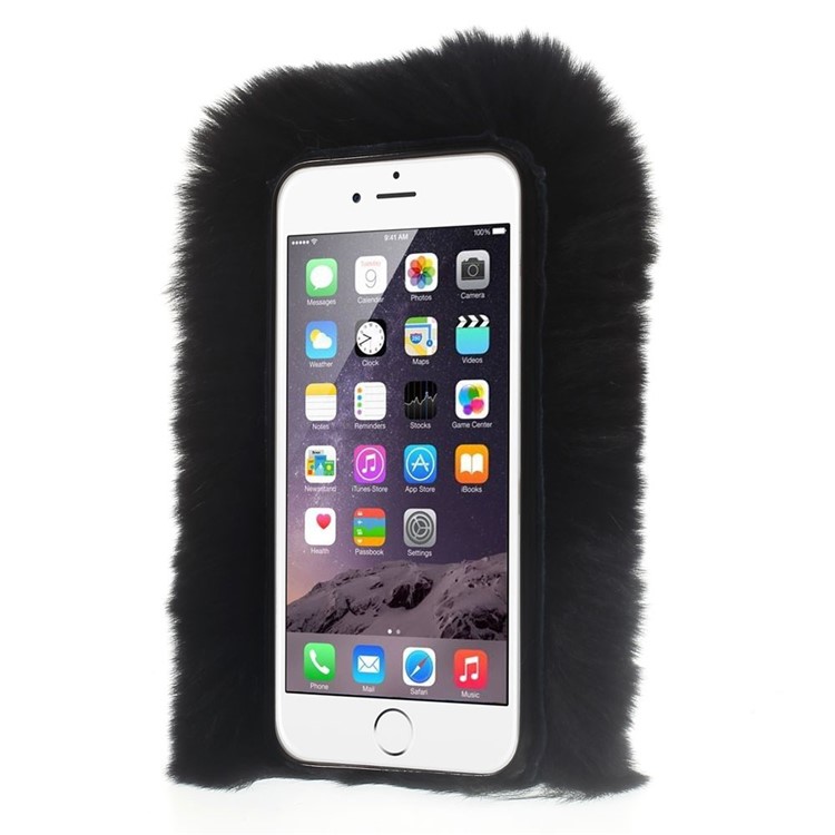 Winter Warmer Rabbit Fur Lady TPU Case for iPhone 6s / 6 - Black-2