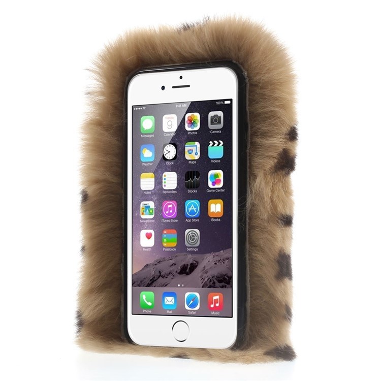 Winter Warmer Rabbit Fur Lady Shell for iPhone 6s / 6 - Brown Leopard Pattern-2