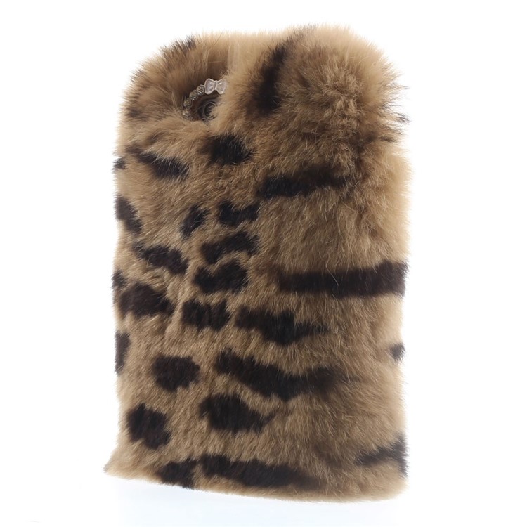 Winter Warmer Rabbit Fur Lady Shell for iPhone 6s / 6 - Brown Leopard Pattern-3