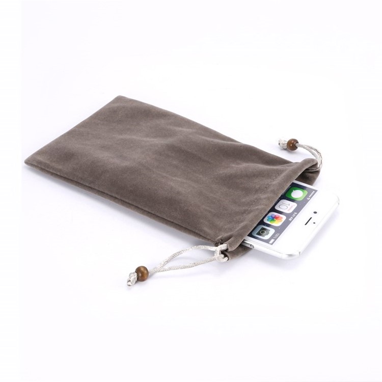 Universal Soft Velvet Pouch Case with Drawstring for iPhone 8 Plus/7 Plus/ Galaxy Note 8 / S9+/S9 Etc - Grey-2