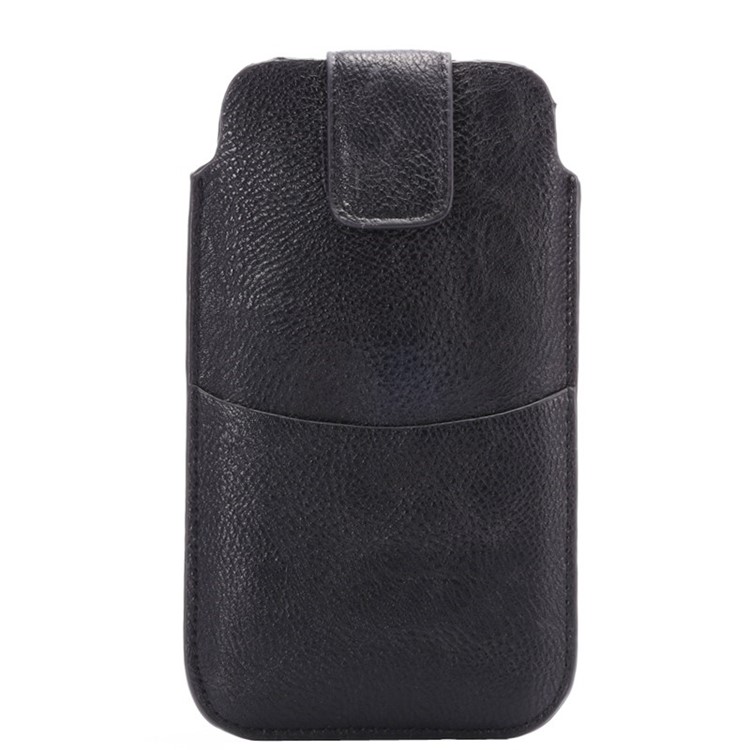 Lychee Texture for iPhone 6 Plus/Samsung Galaxy Note 4 Waist Leather Pouch w/ Card Holder - Black-1
